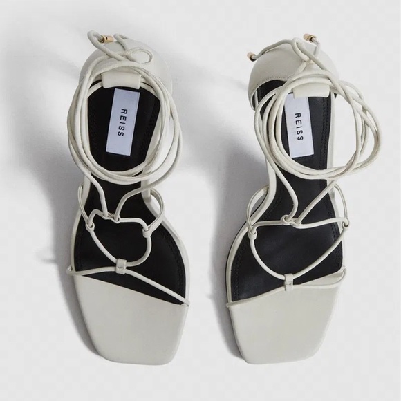 NWOB Reiss Kali Leather Strappy Wrap Stiletto Sandals in Off White Sz 38 US 7.5 - Picture 2 of 16
